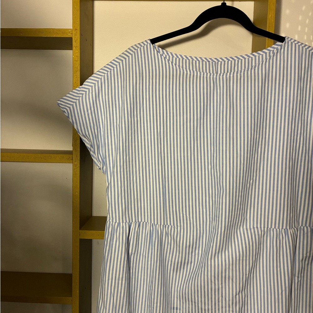 Blue and White Striped Midi Dress with Relaxed Fit - Picture 2 of 2